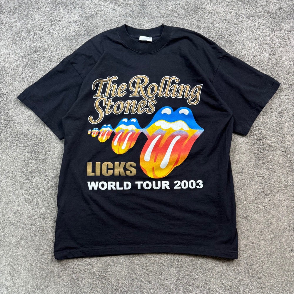The Rolling Stones Licks World Tour 2003 T-Shirt Black Large Vintage Rock Tee